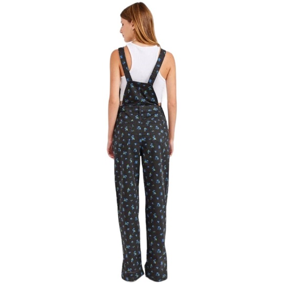 WeWoreWhat Ditsy Floral Print Slouchy Slit Overalls XS Black Blue Adjustable - Picture 2 of 10